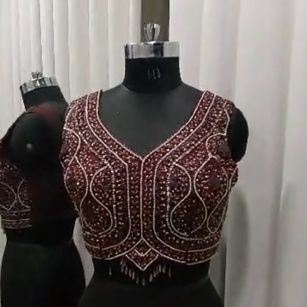 Handwork of pearl Maroon Sleeveless blouse brand new